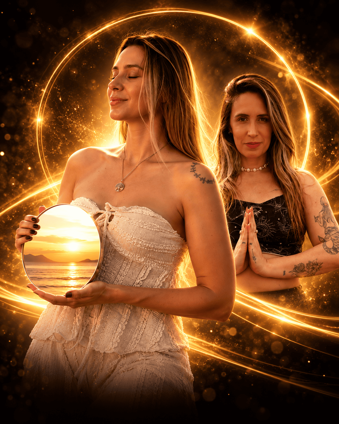 Gabi Rivetti e Déh Ponce, com o espelho do ritual de Divórcio Energético